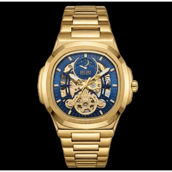 BiBi Other - BIBI Automatic Skeleton Watch Men's Gold Tone Blue Dial 42mm Box New Luxury